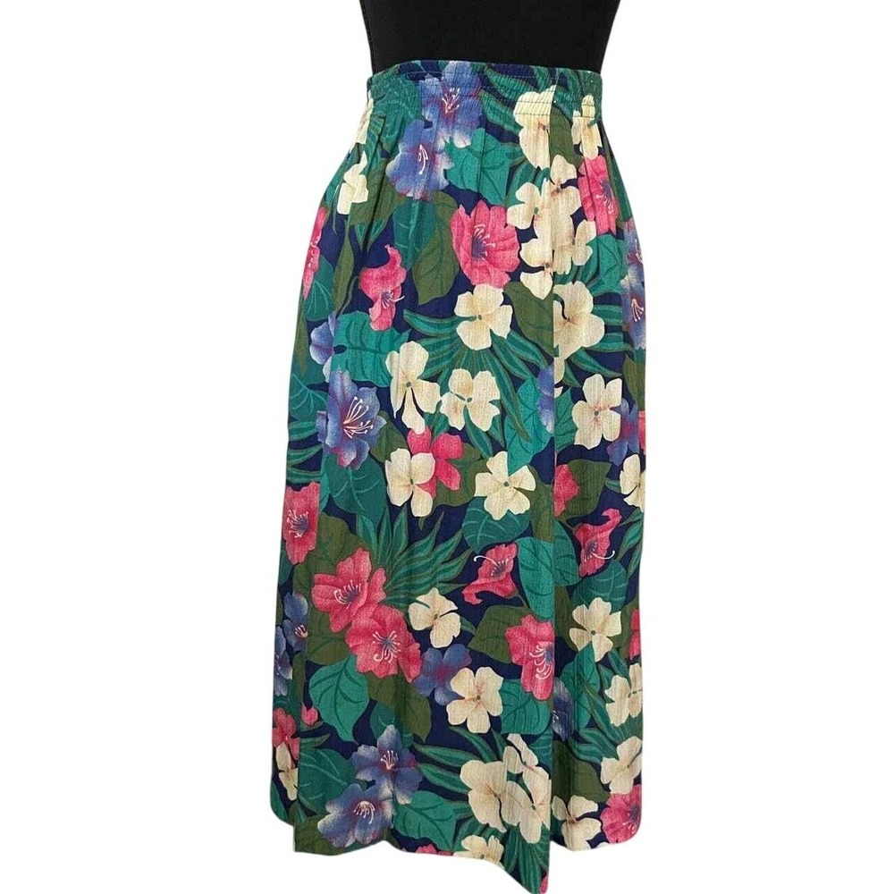 VTG 80's Alfred Dunner Petite 16‎ USA Elastic Waist Floral Skirt Grandma Cottage
